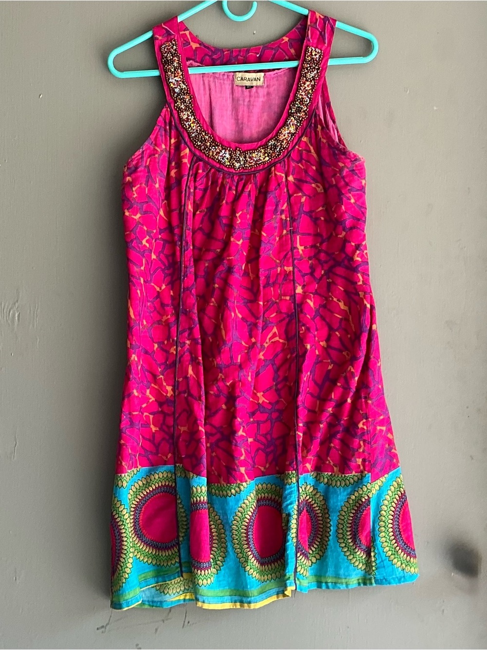 Caravan Fuchsia Beaded Neckline Tank Dress